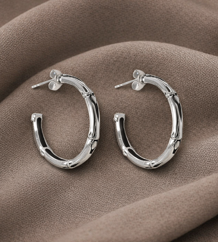 Simply Savvy Bali Artisan Sterling Silver Bamboo Hoop Earrings – Handcrafted 925 Silver Luxury Hoop Earrings