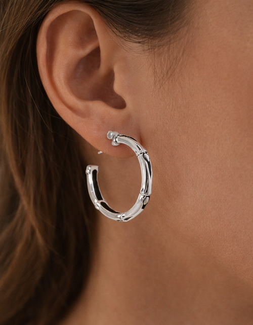 Load image into Gallery viewer, Simply Savvy Bali Artisan Sterling Silver Bamboo Hoop Earrings – Handcrafted 925 Silver Luxury Hoop Earrings
