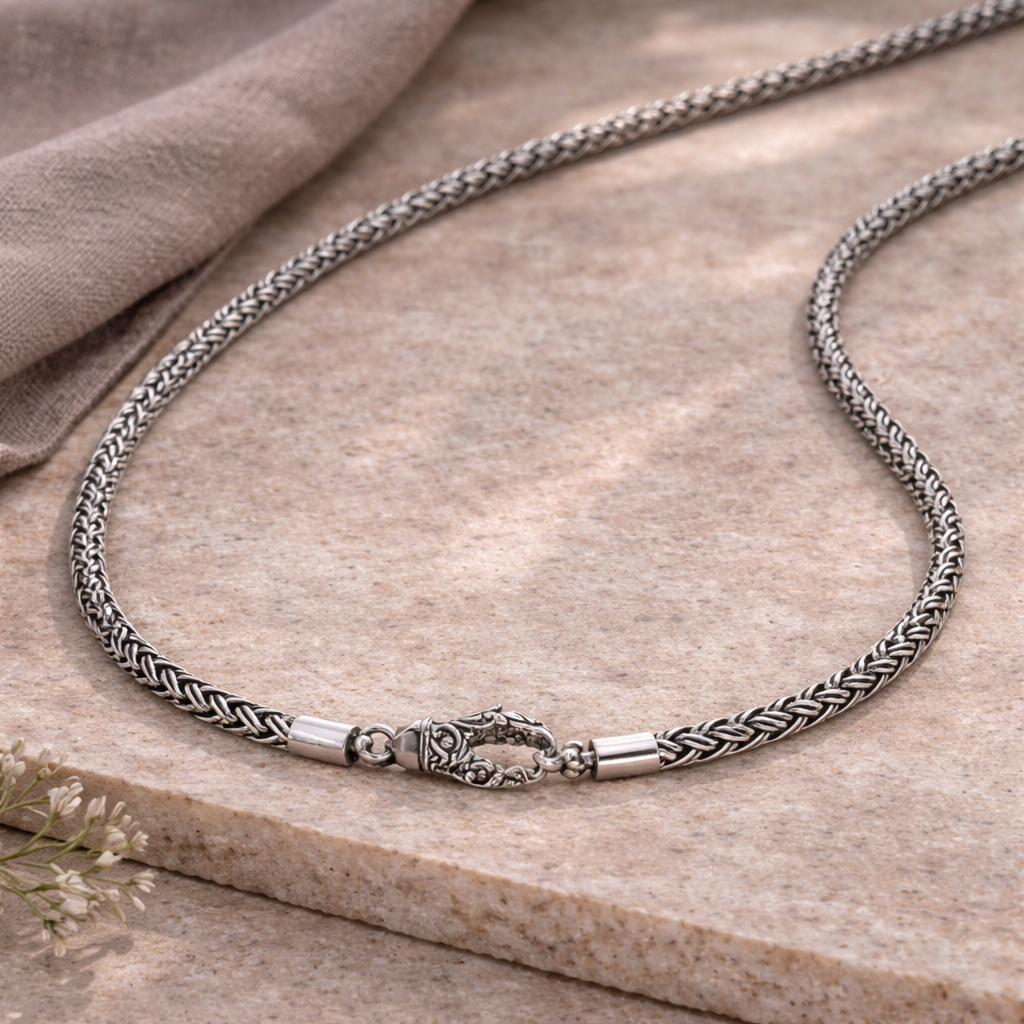 Simply Savvy Bali Handcrafted 925 Sterling Silver Wheat Chain Necklace – Oxidized Artisan Lobster Clasp