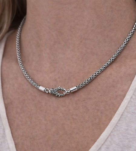Simply Savvy Bali Handcrafted 925 Sterling Silver Wheat Chain Necklace – Oxidized Artisan Lobster Clasp