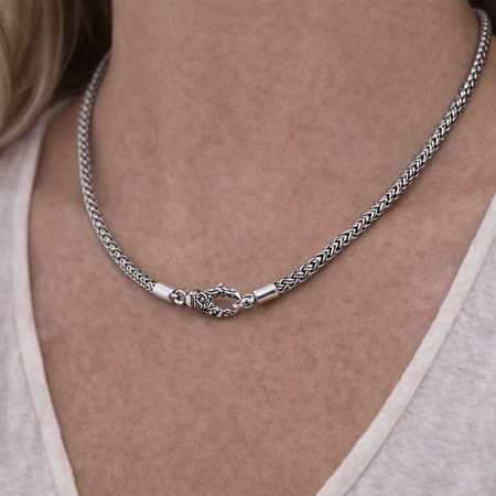 Simply Savvy Bali Handcrafted 925 Sterling Silver Wheat Chain Necklace – Oxidized Artisan Lobster Clasp