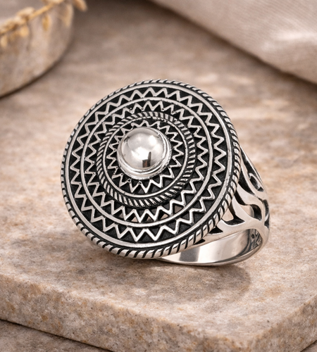 SImply Savvy Bali Mandala Statement Ring – Handcrafted Sterling Silver Artisan Ring
