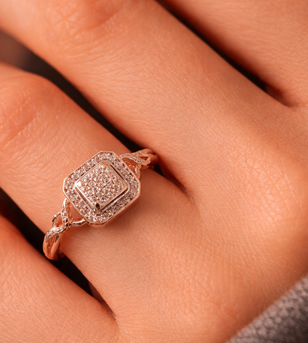 Blush Radiance Diamond Cluster Ring-10K Rose Gold Diamond Cluster Ring with Side Accents