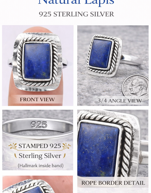 Load image into Gallery viewer, Natural Lapis Lazuli Ring 925 Sterling Silver Statement Ring Size 7 Vintage Style
