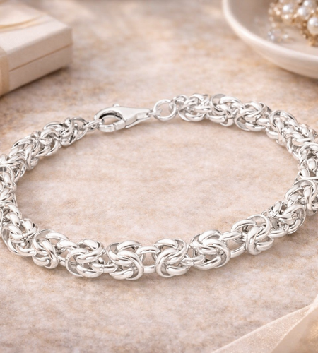 925 Sterling Silver Byzantine Link Bracelet "Midnight Weave Bracelet"