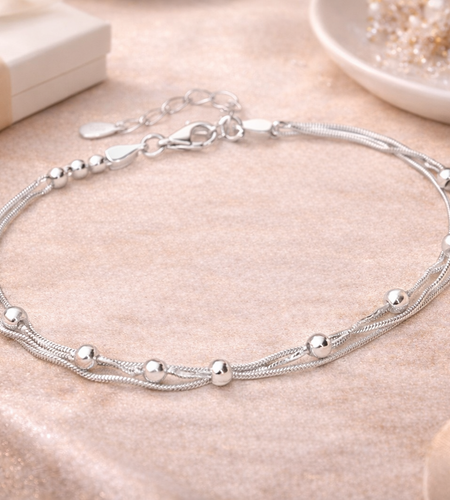 925 Sterling Silver Multi Strand Snake Chain Bead Bracelet – "Silver Drift Bracelet"