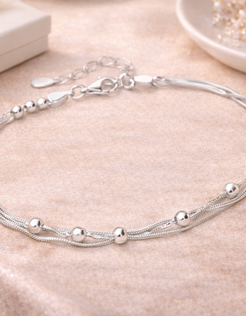 Load image into Gallery viewer, 925 Sterling Silver Multi Strand Snake Chain Bead Bracelet – "Silver Drift Bracelet"

