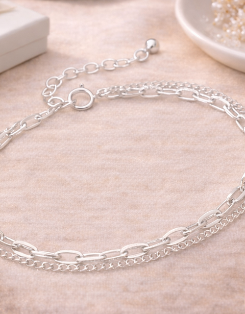 Load image into Gallery viewer, 925 Sterling Silver "Layered Luxe Chain Bracelet" – Double Strand Adjustable Bracelet

