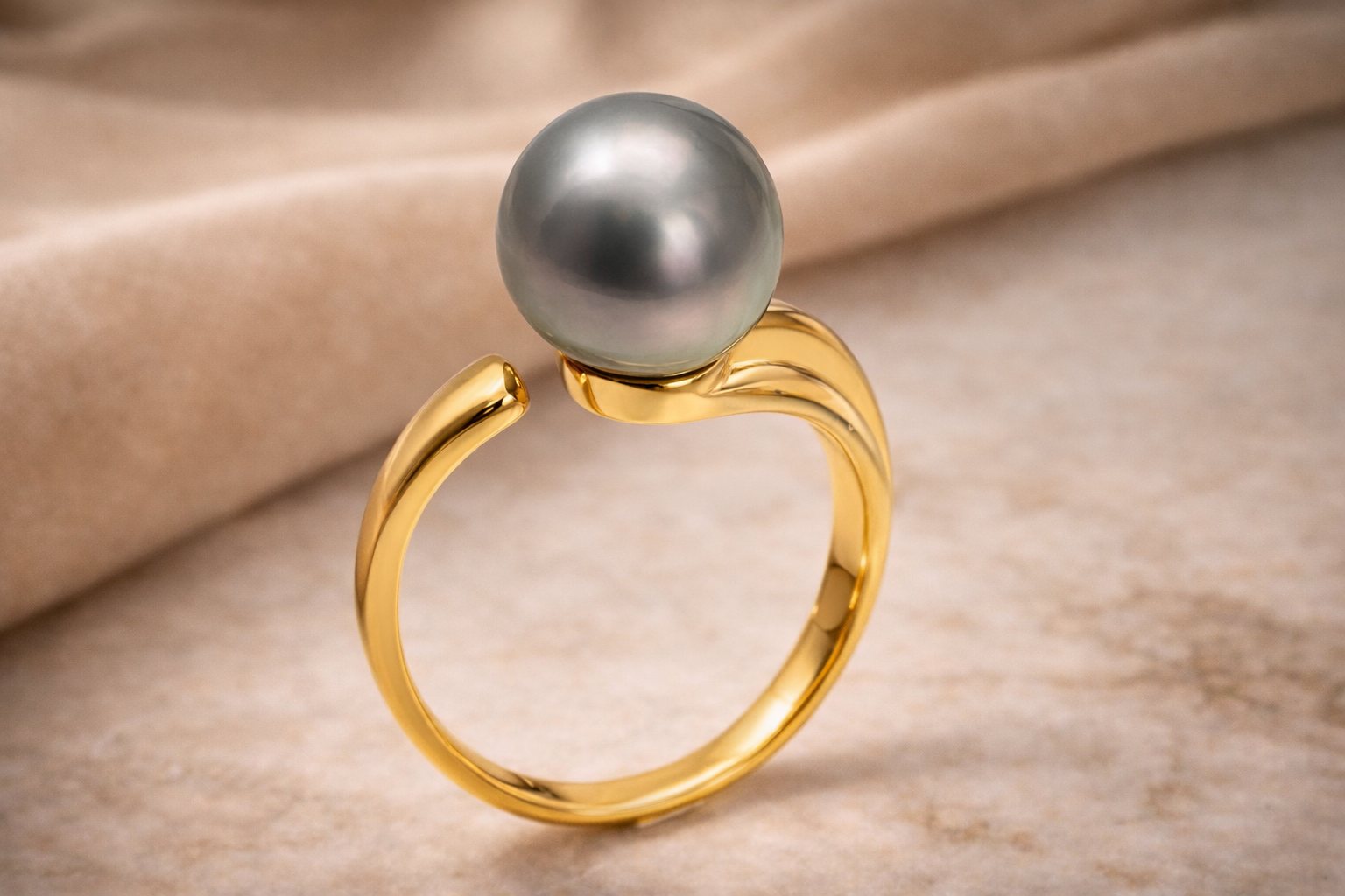 Golden Green Tahitian Pearl Ring 10–11mm | Adjustable Sterling Silver)