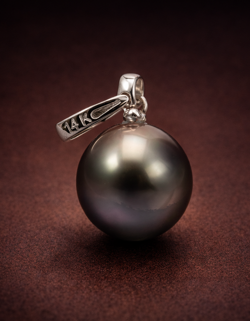 Load image into Gallery viewer, 11.5mm Peacock Tahitian Pearl Pendant Necklace – 14K White Gold | French Polynesia
