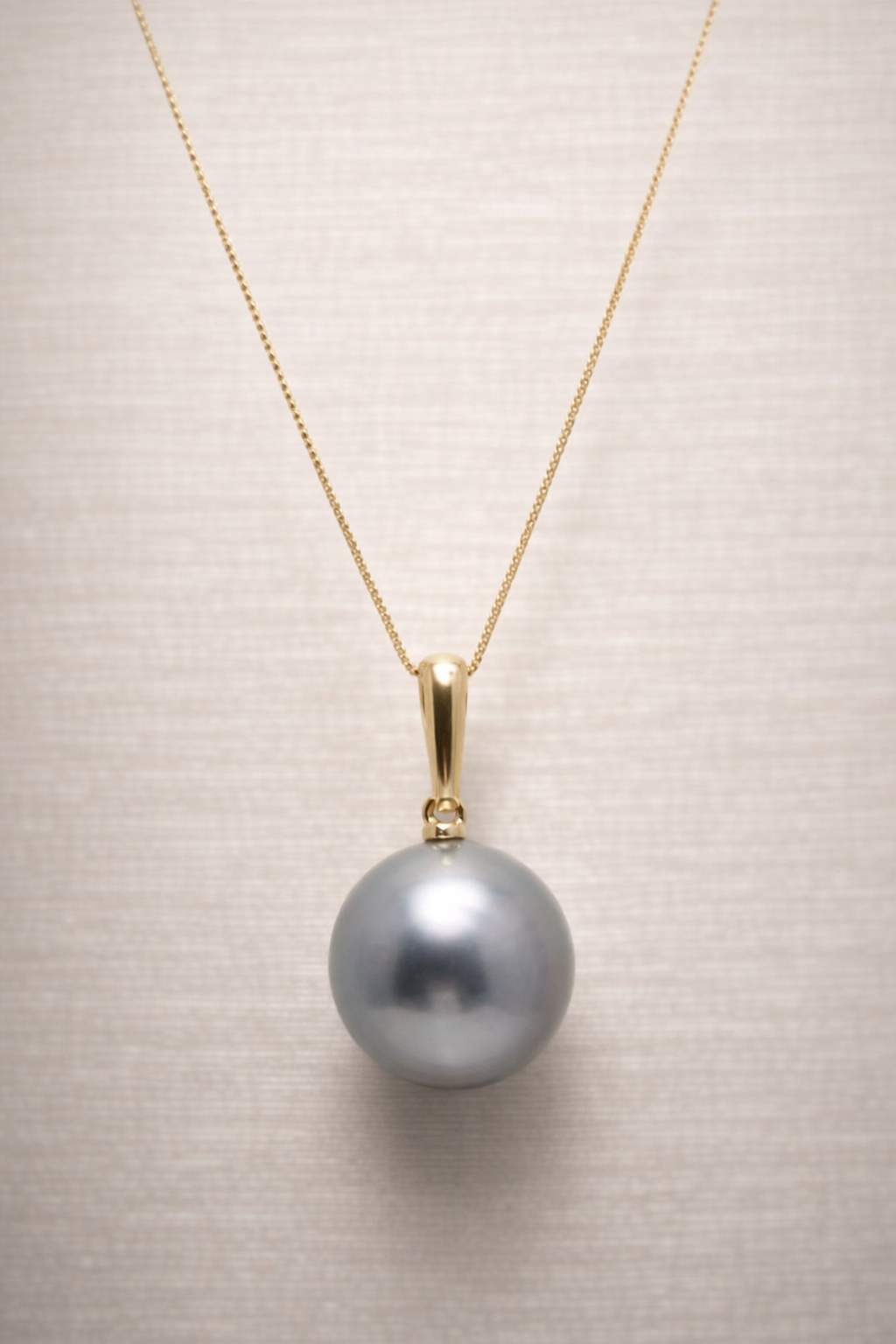 14K Yellow Gold Tahitian Pearl Pendant Necklace | 12–13mm Round Grey-Green Pearl | 45cm