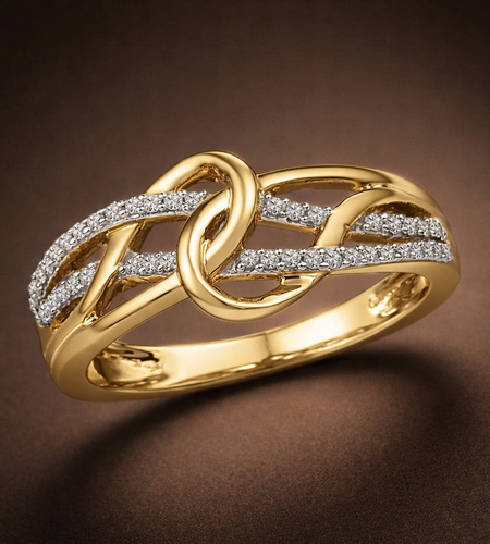Golden Infinity Diamond Ring -10K Yellow Gold Diamond Infinity Knot Ring