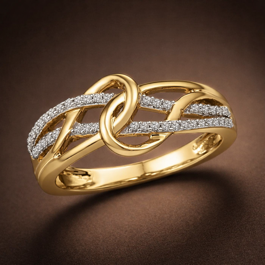 Golden Infinity Diamond Ring -10K Yellow Gold Diamond Infinity Knot Ring