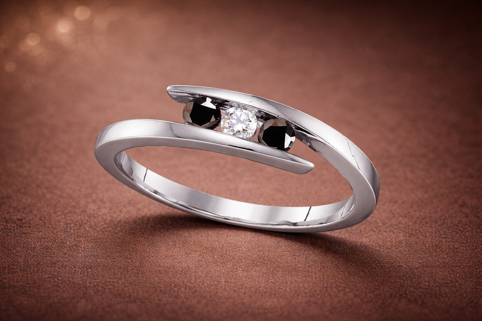 Midnight Contrast Diamond Ring-Sterling Silver Black & White Diamond Three-Stone Ring – 1/4 CTW