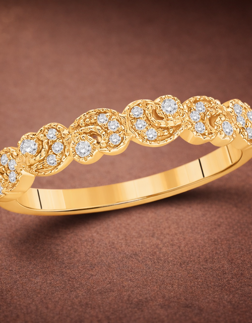 Load image into Gallery viewer, 14K Yellow Gold Diamond Crescent Stackable Band Ring – 1/10 CTW
