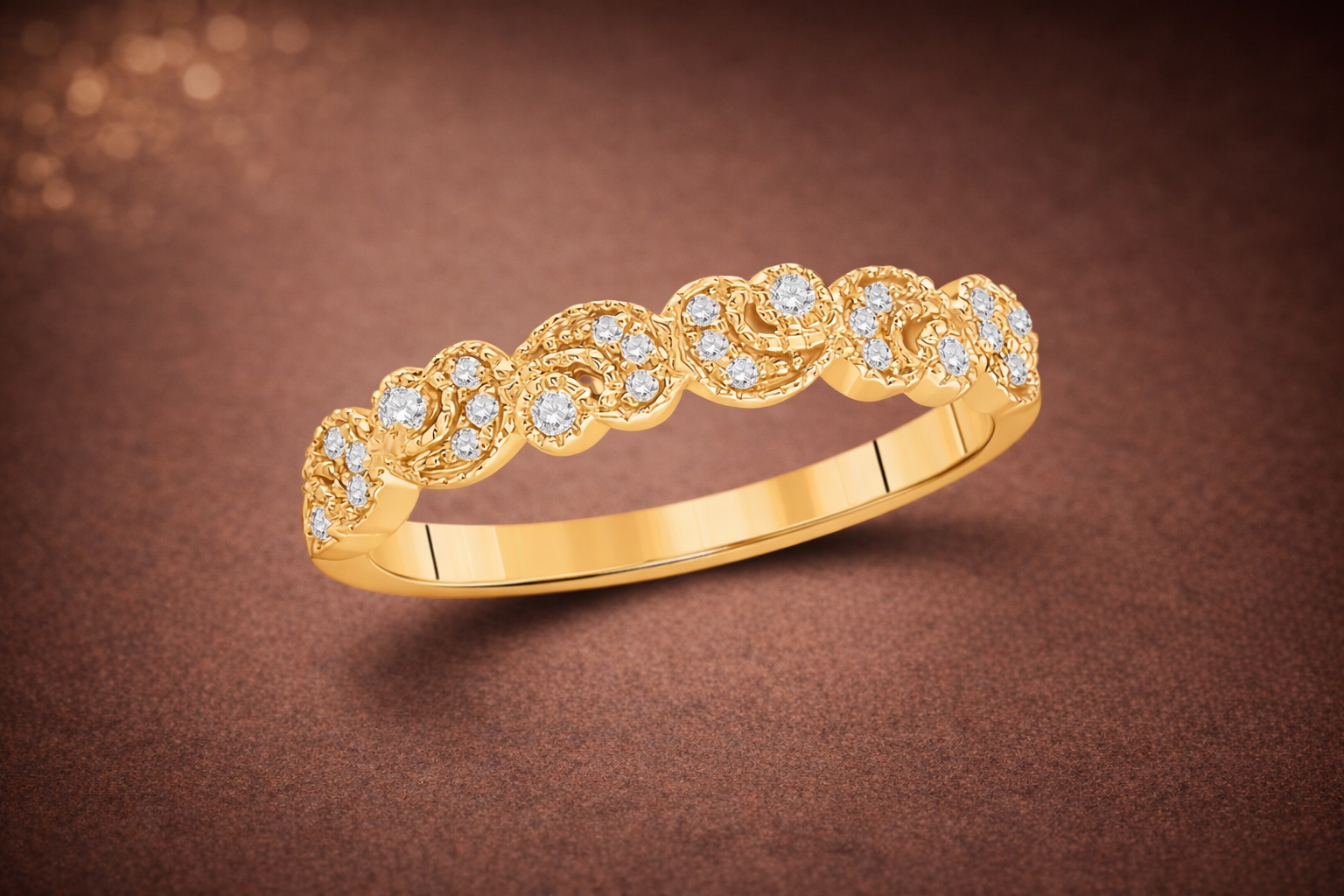 14K Yellow Gold Diamond Crescent Stackable Band Ring – 1/10 CTW