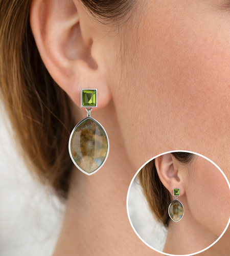 Mystic Glow Labradorite Drop Earrings-Sterling Silver Labradorite & Peridot Drop Earrings