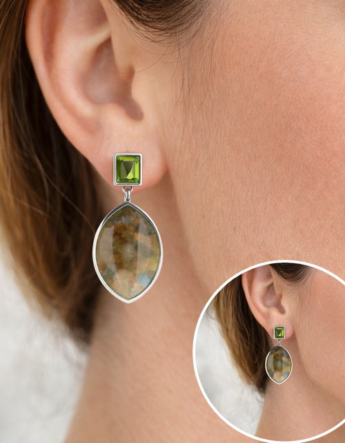 Load image into Gallery viewer, Mystic Glow Labradorite Drop Earrings-Sterling Silver Labradorite &amp; Peridot Drop Earrings

