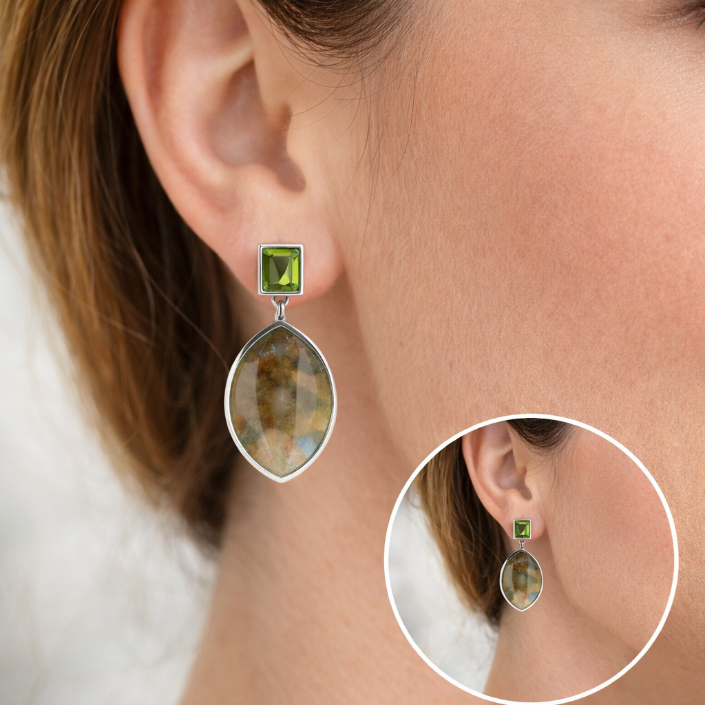 Mystic Glow Labradorite Drop Earrings-Sterling Silver Labradorite & Peridot Drop Earrings