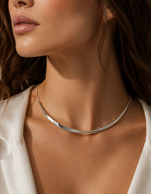 Load image into Gallery viewer, Sterling Silver Rhodium Plated Sculpted Collar Necklace
