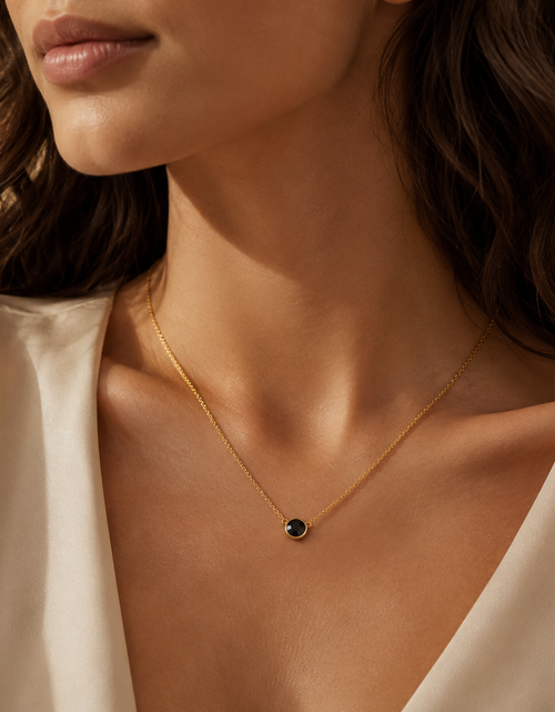 Load image into Gallery viewer, 14K Yellow Gold Round Black Onyx Necklace – 17 Inches
