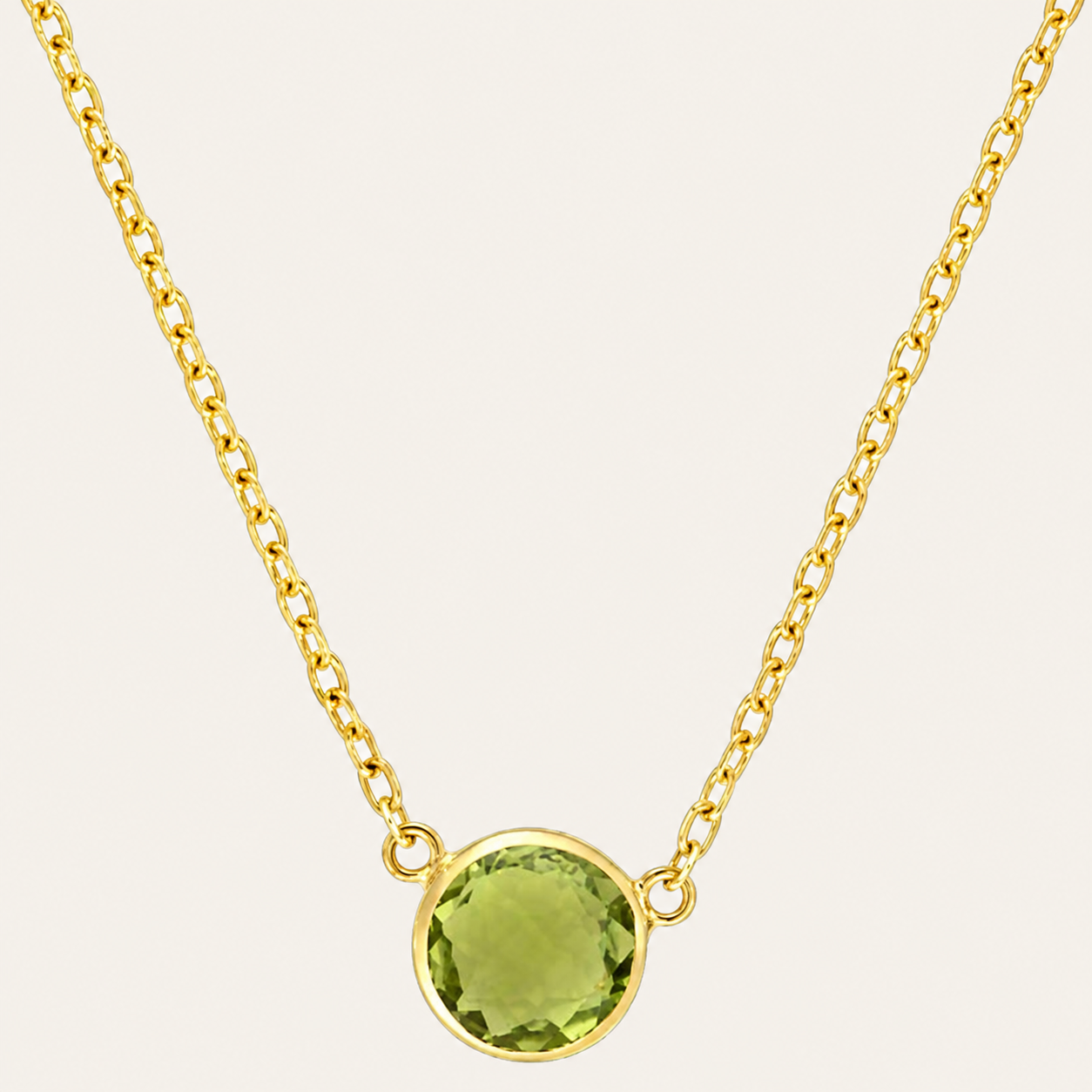 14K Yellow Gold Round Peridot Necklace – 17 Inches