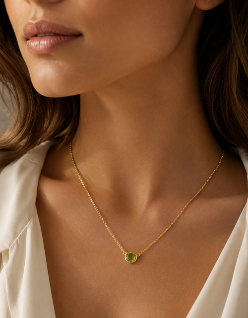 Load image into Gallery viewer, 14K Yellow Gold Round Peridot Necklace – 17 Inches
