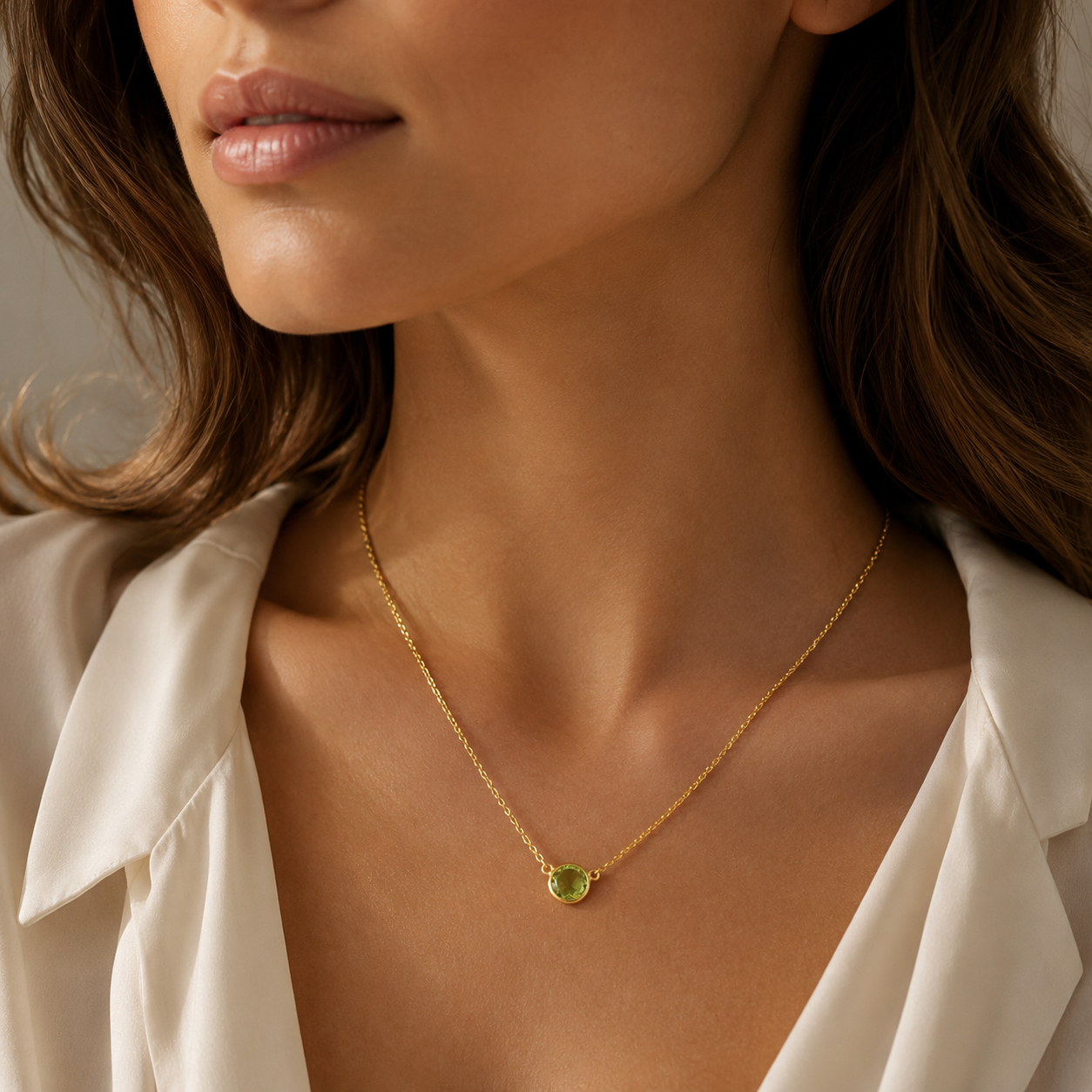 14K Yellow Gold Round Peridot Necklace – 17 Inches