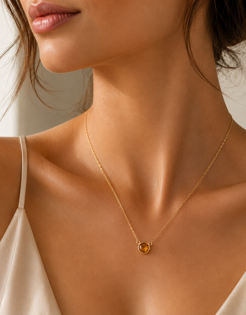 Load image into Gallery viewer, 14K Yellow Gold Round Citrine Bezel Necklace 17 Inch
