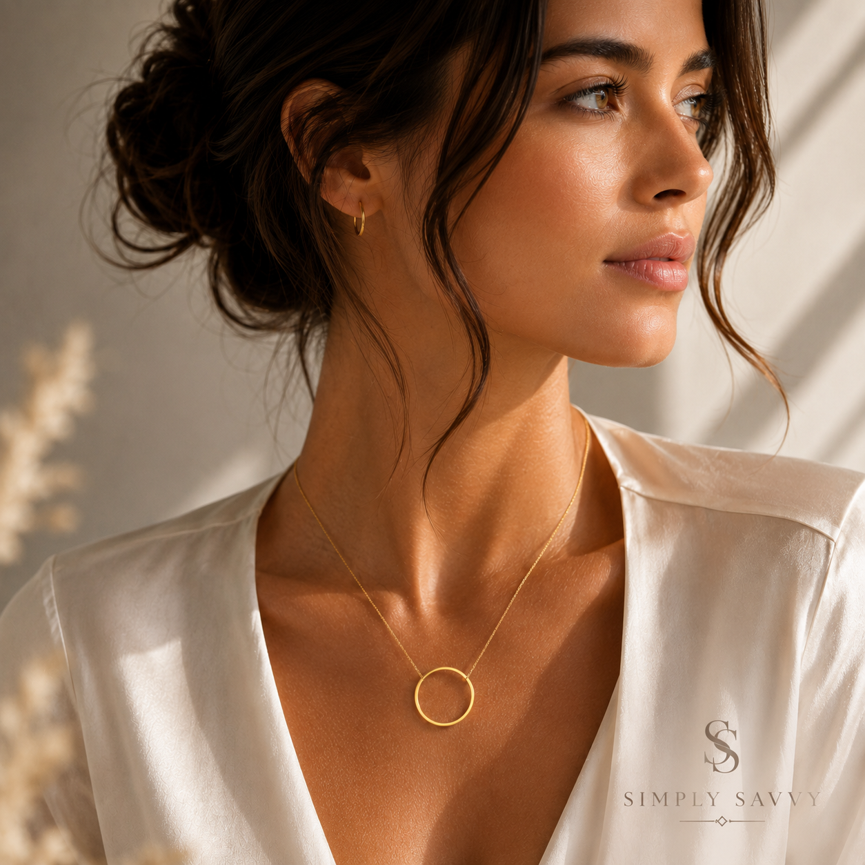 14K Yellow Gold Large Open Circle Necklace – 18 Inch