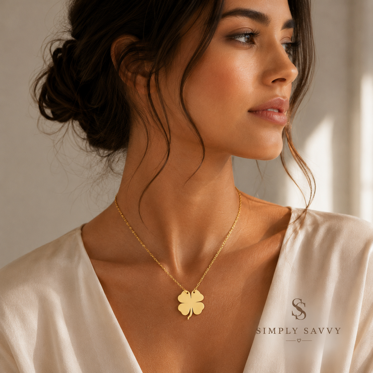 14K Yellow Gold Four Leaf Clover Necklace – 18 Inch