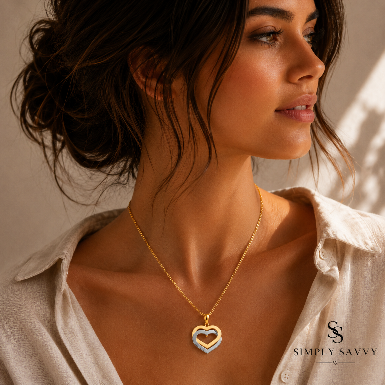 14K Two-Tone Gold Intertwined Moving Hearts Necklace 18 Inch