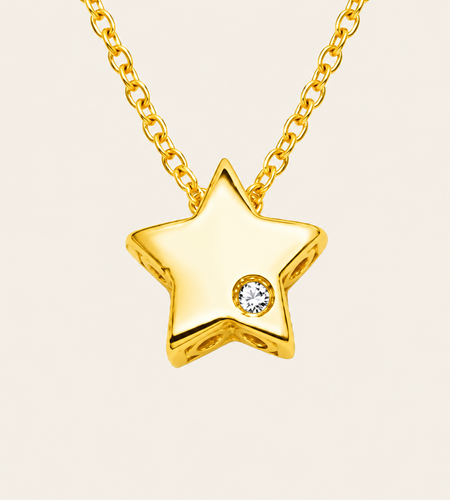 14K Yellow Gold Diamond Star Pendant Necklace 18 Inch