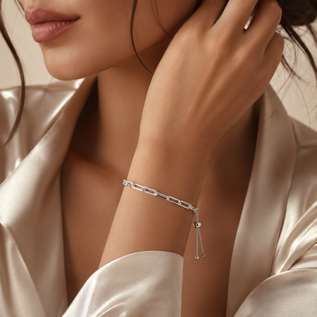 Sterling Silver Adjustable Paperclip Link Bracelet