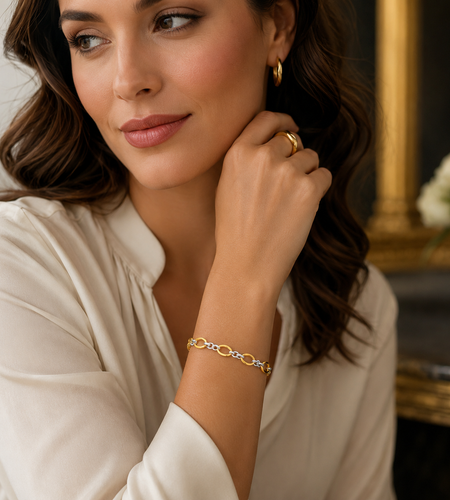 14K Two Tone Gold Twisted Oval Link Bracelet, 7.75"
