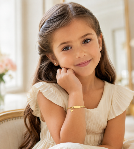 14k Yellow Gold Children’s Heart Charm ID Bracelet – 6 Inches
