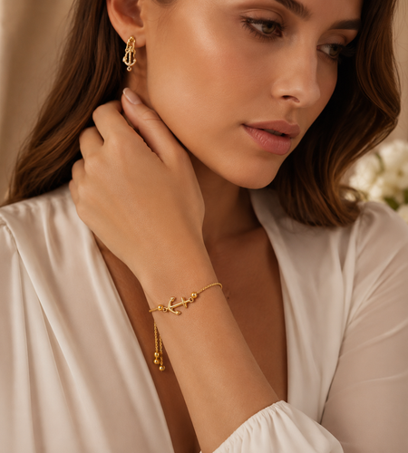 14k Yellow Gold Anchor Adjustable Lariat Bracelet – 9.25 Inches