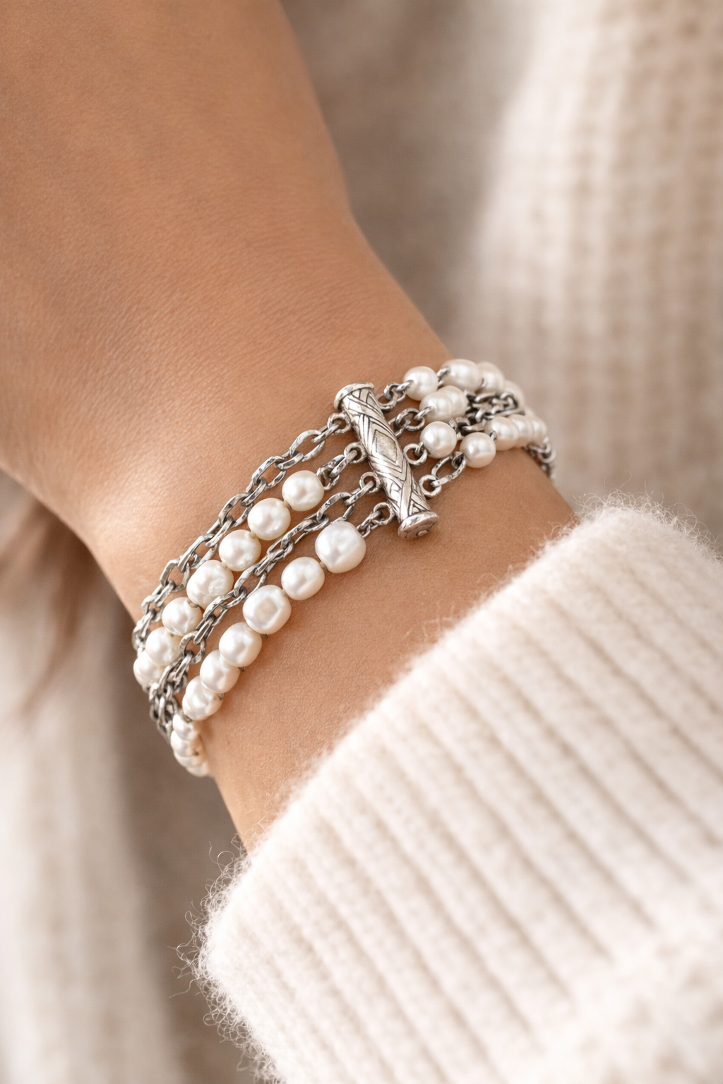 Pre-Owned Silpada 5-Strand Pearl Sterling Silver Bracelet - Retired Design