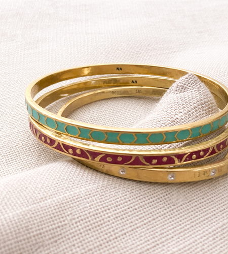 Pre-Owned SILPADA K & R "Carnivale" Brass Crystal Enamel Bangle Set (3) - Retired Design