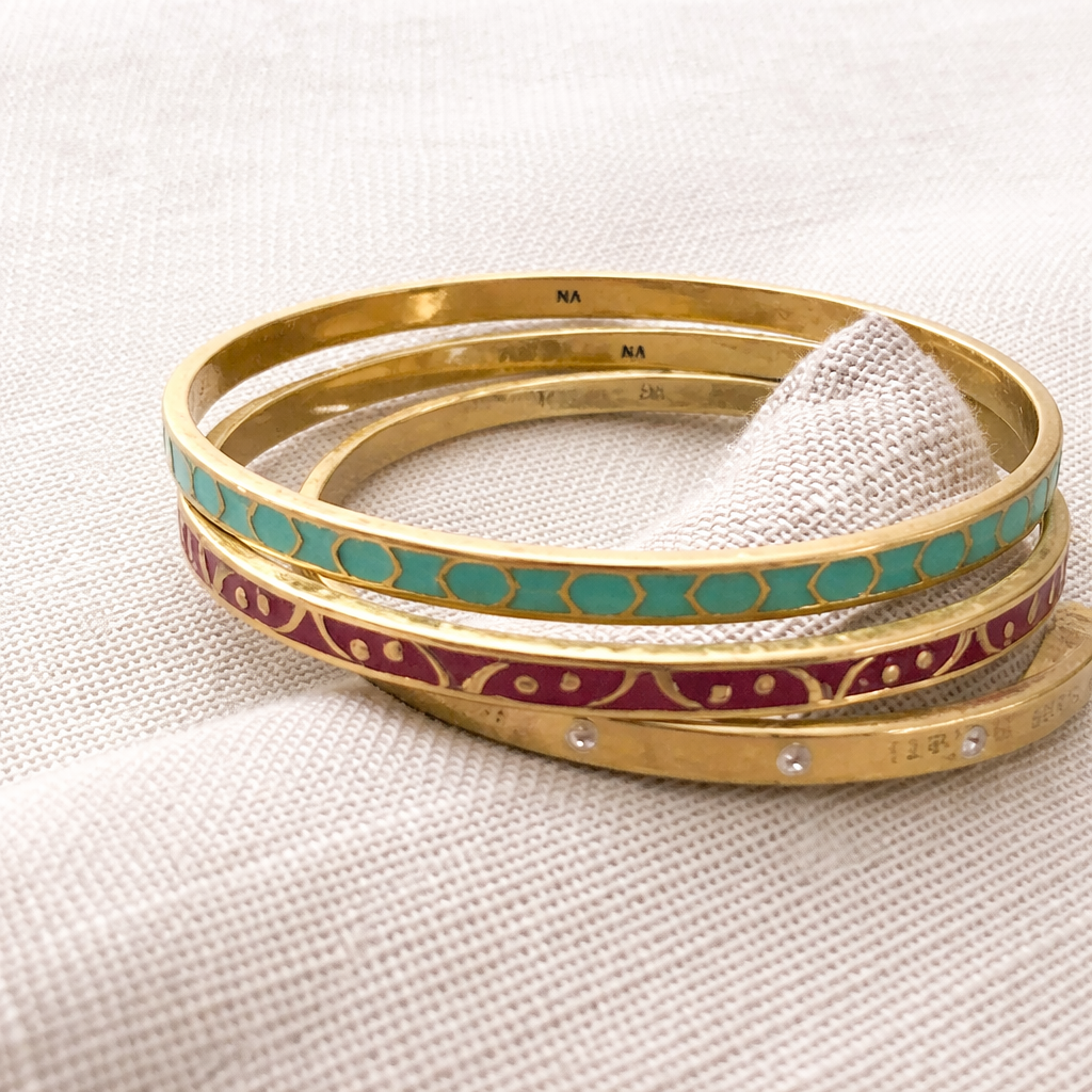Pre-Owned SILPADA K & R "Carnivale" Brass Crystal Enamel Bangle Set (3) - Retired Design