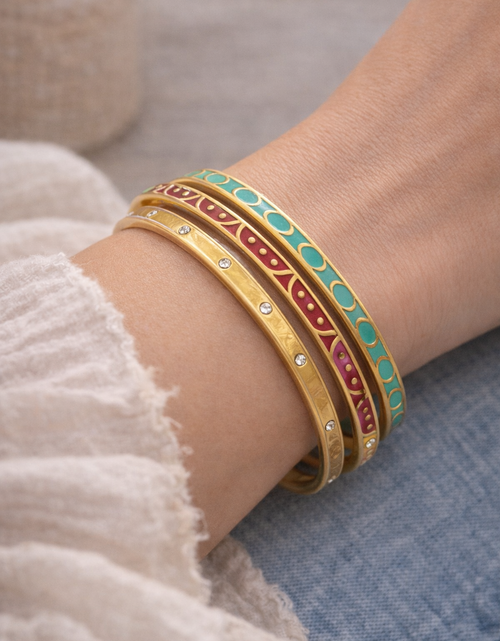 Load image into Gallery viewer, Pre-Owned SILPADA K &amp; R "Carnivale" Brass Crystal Enamel Bangle Set (3) - Retired Design
