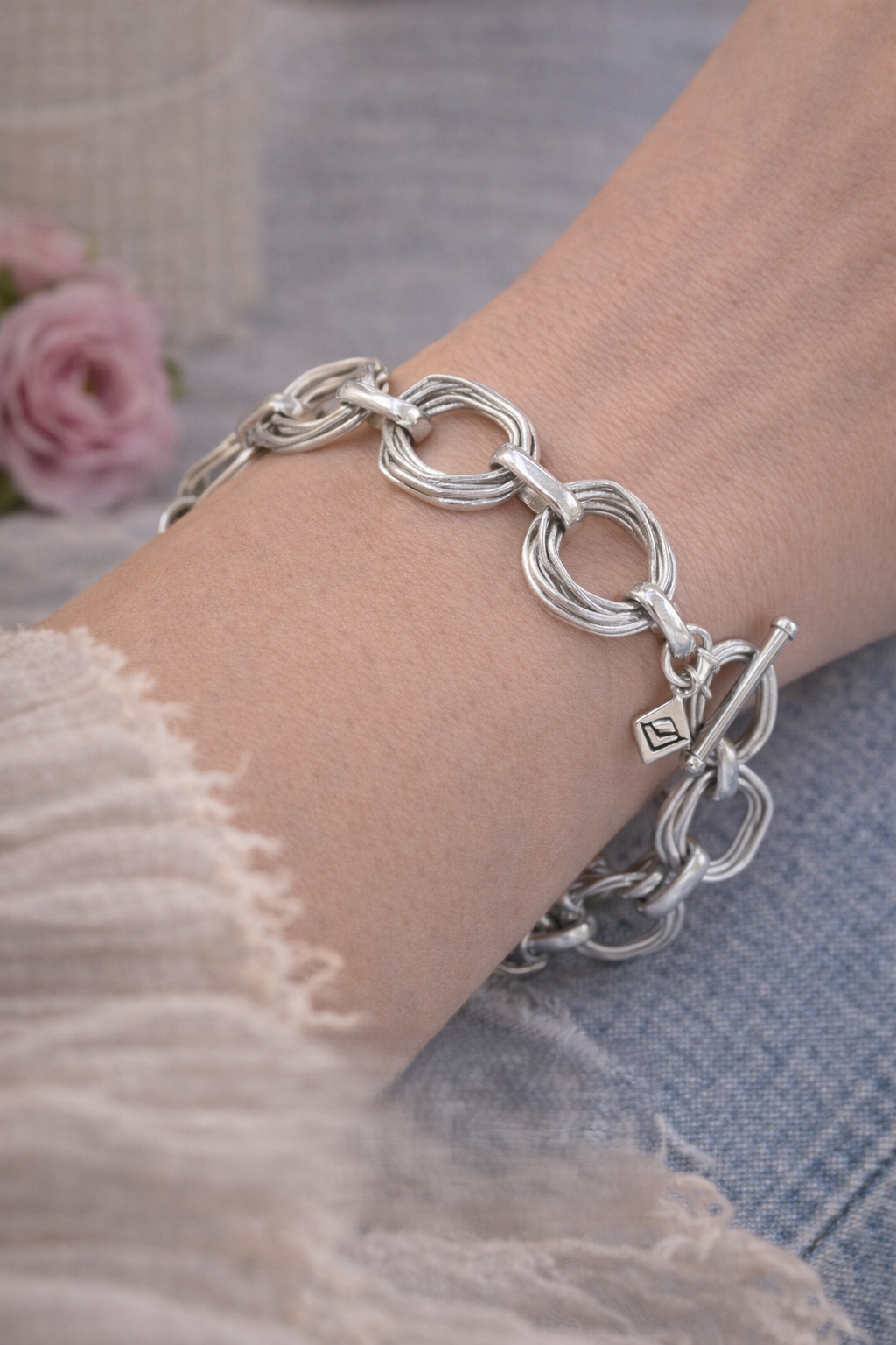 Pre-Owned Silpada Modernist Sterling Silver Square Link Bracelet - Retired Design