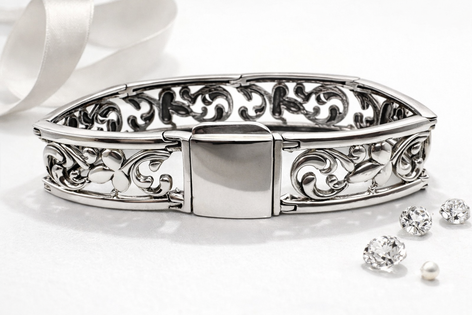 Pre-Owned Silpada Sterling Silver Filigree Bracelet - Retired Design