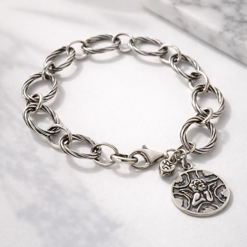 Pre-Owned Silpada Sterling Silver Guardian Angel Bracelet - Retired Design