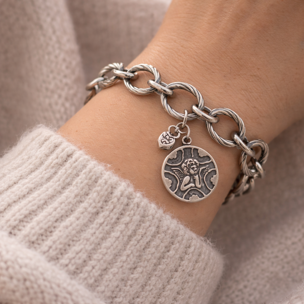 Pre-Owned Silpada Sterling Silver Guardian Angel Bracelet - Retired Design