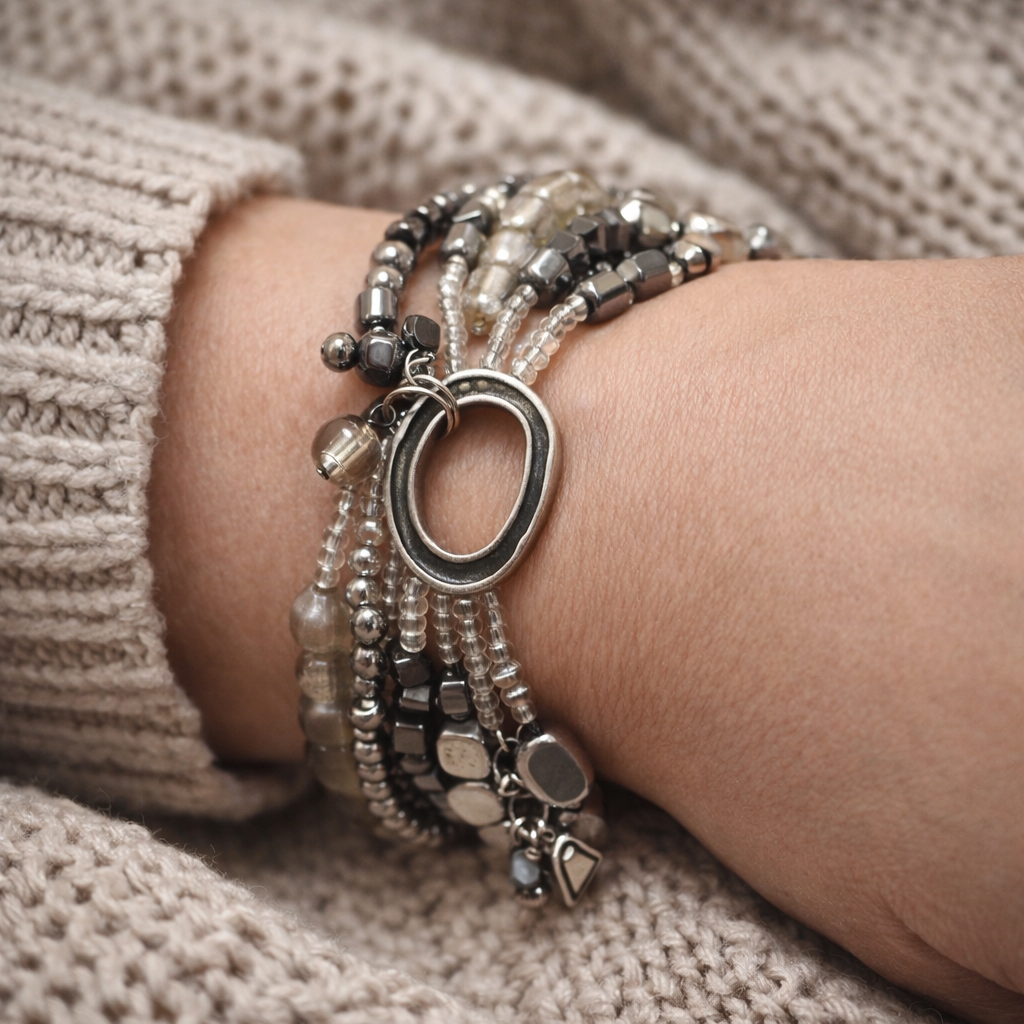 Pre-Owned Silpada Sterling Silver Hailstone Stretch Bracelet - Retired Design