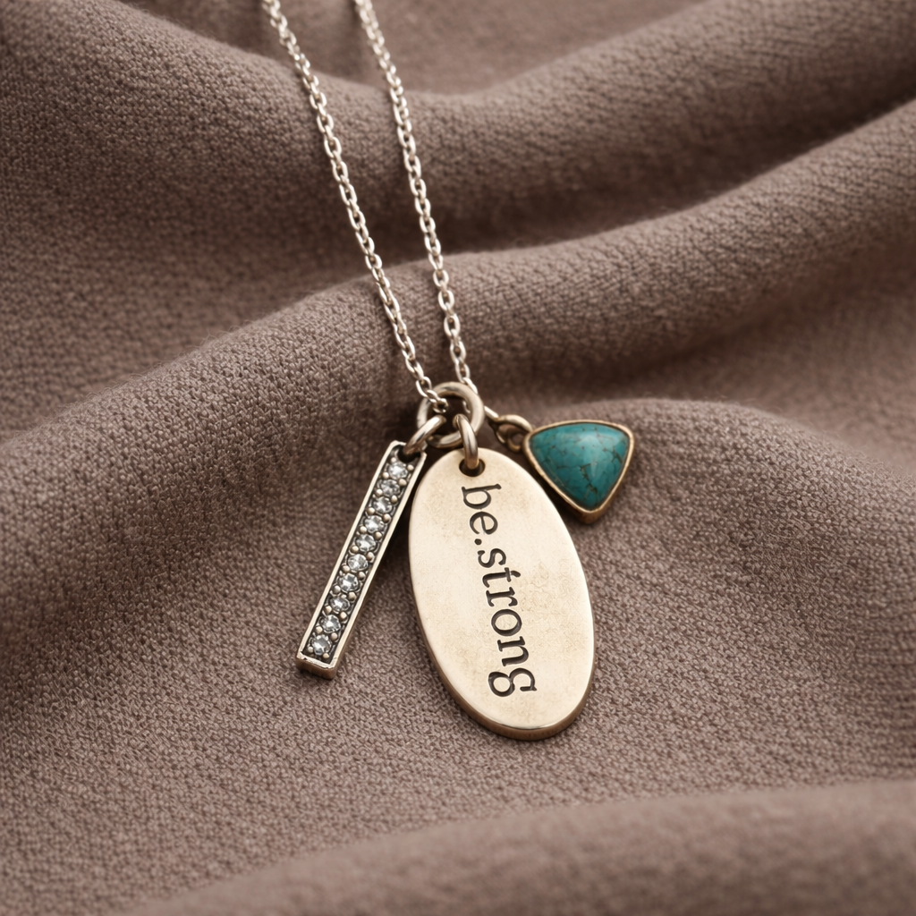 Pre-owned Silpada"Be Strong" SS Turquoise Pendant Adjustable Chain Necklace (N3183)
