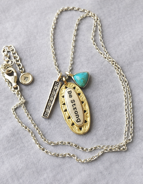 Load image into Gallery viewer, Pre-owned Silpada"Be Strong" SS Turquoise Pendant Adjustable Chain Necklace (N3183)
