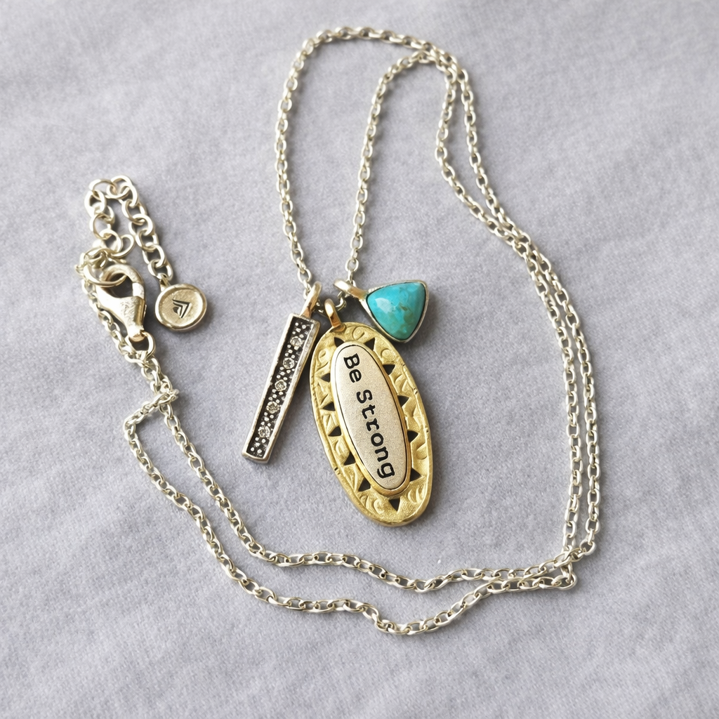 Pre-owned Silpada"Be Strong" SS Turquoise Pendant Adjustable Chain Necklace (N3183)