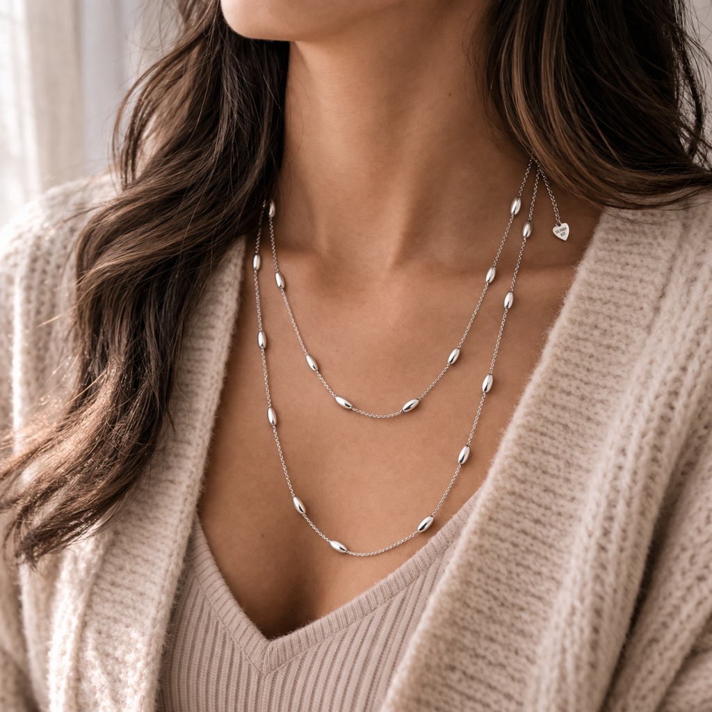 Pre-Owned Silpada's SS Bella Bead Oval Ball Necklace - Retired Design